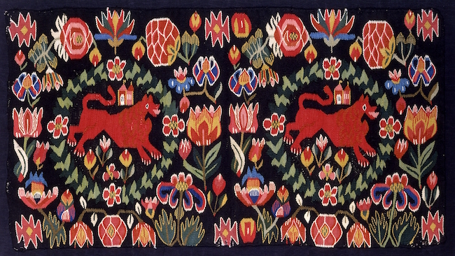 Carriage Cushion Cover (Two Lions in Floral Roundels) | Swedish Textiles | Khalili Collections